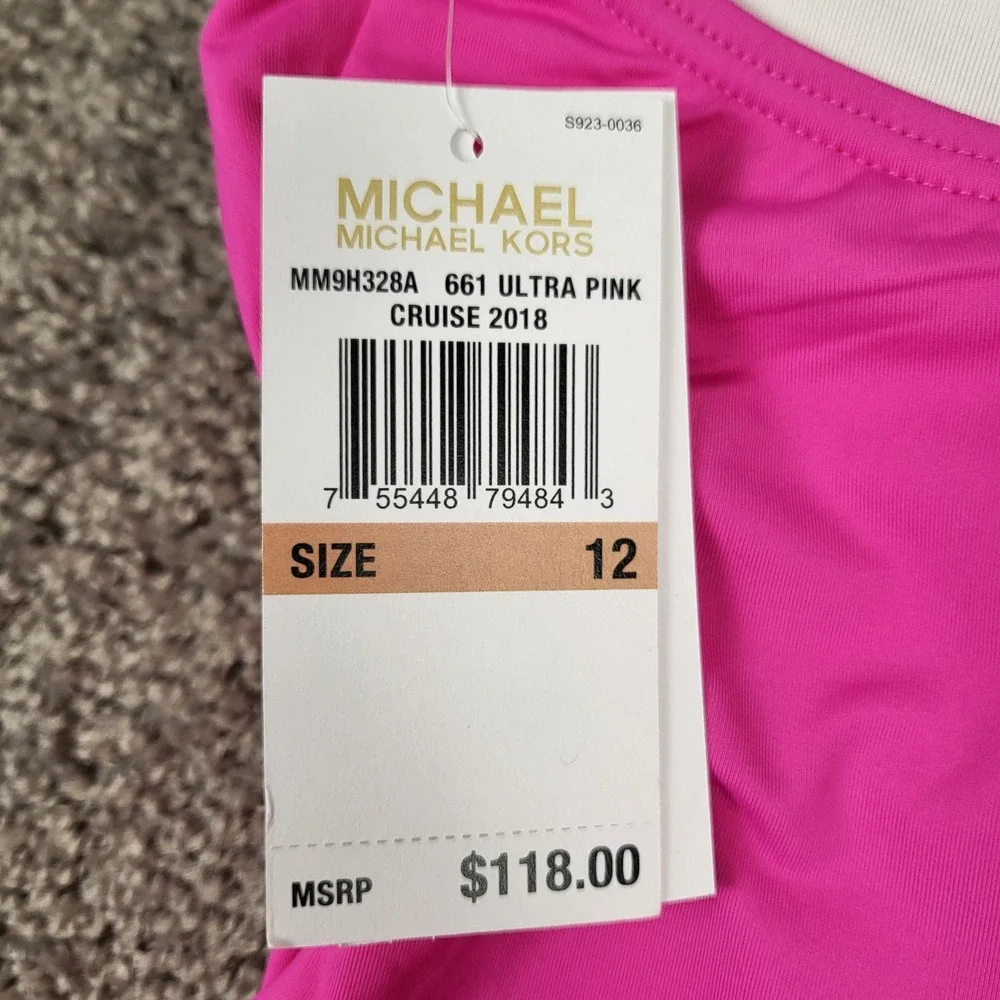 Michael Kors Womens 12 Ultra Pink Lattice Caged Back One-Piece Swimsuit NWT $118